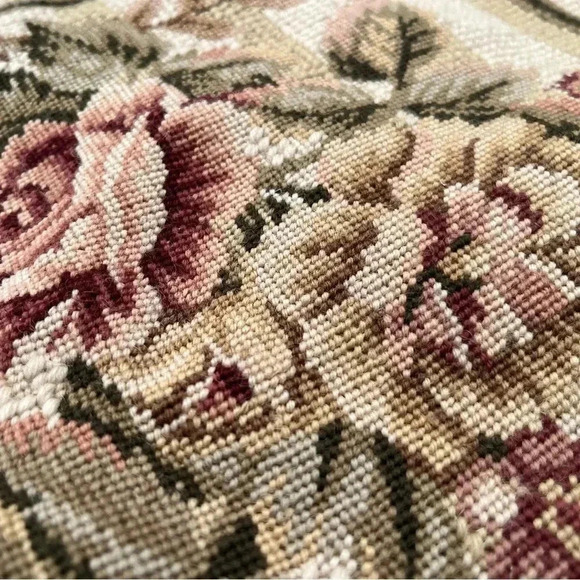 NWT Vintage Floral Handwork Needlepoint Pillow Cover Velvet Cotton Wool Roses - Picture 3 of 5